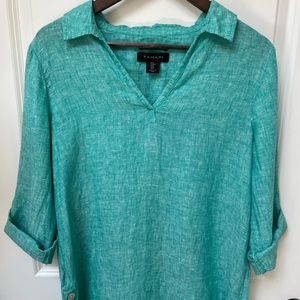 Tahiti Teal Linen Tunic Top